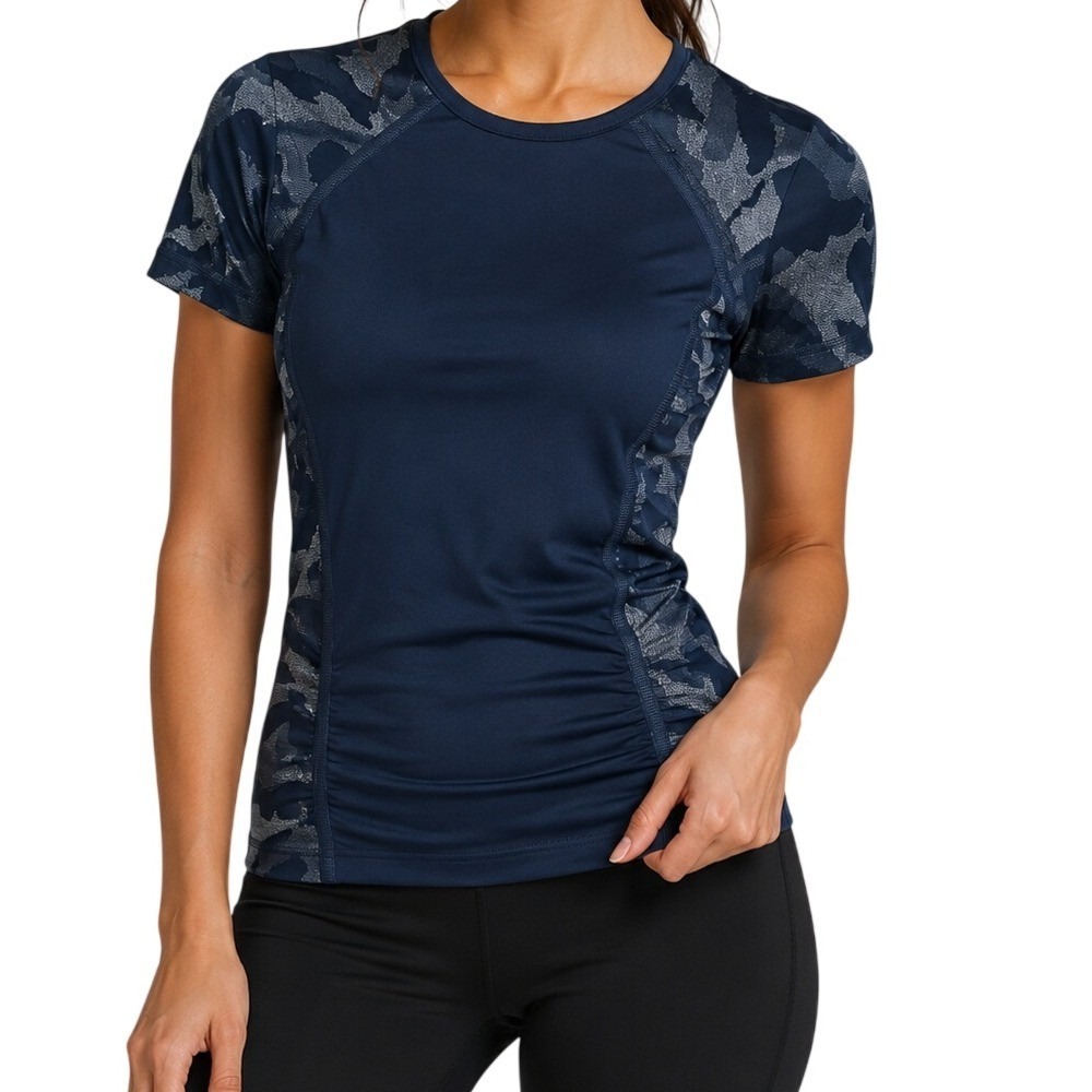 Athleta Navy Blue Camo Short Sleeve Tee Women's Large
